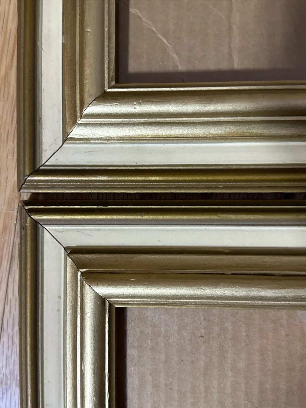 PAIR OF VINTAGE SOLID WOOD GOLD CREAM TRIM PICTURE FRAMES FITS 6X8 OVERALL 7X9